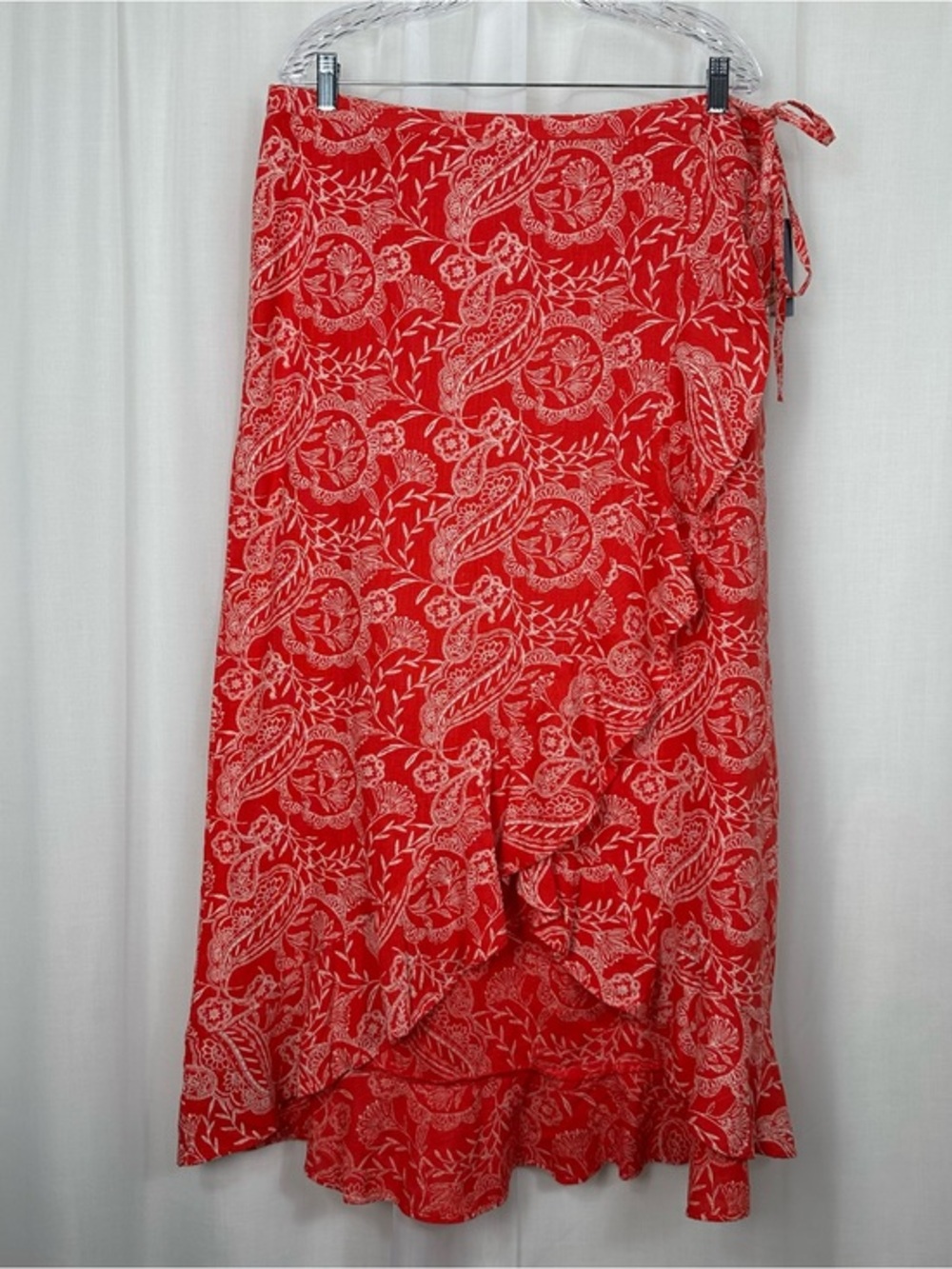 Universal Thread Faux Wrap Maxi Skirt XL Boho Red Paisley Ruffle Western NWT